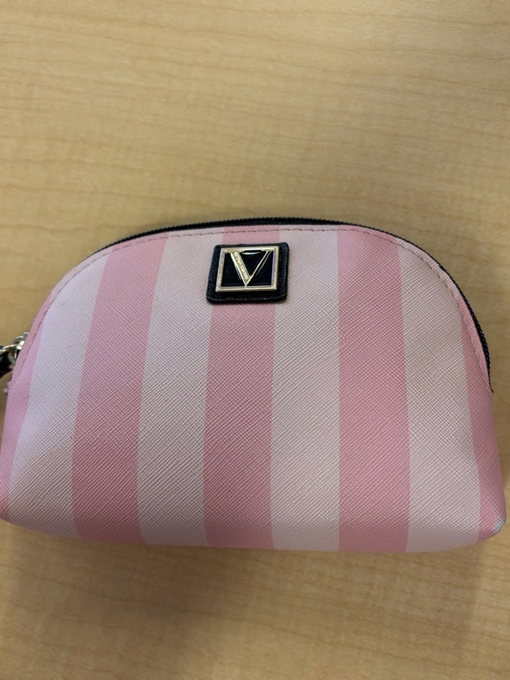 Victoria's Secret Pink Striped Cosmetic Case with Logo Plaque
